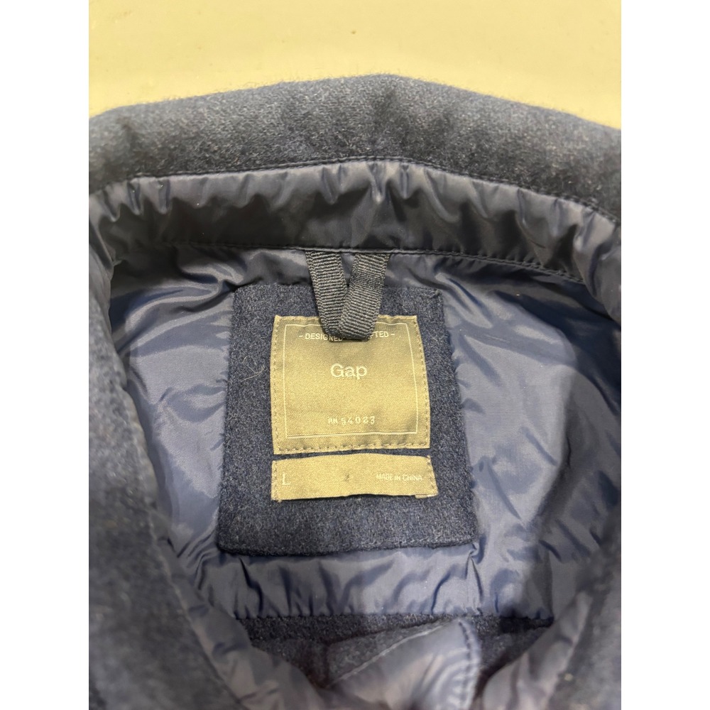 Gap Mens Navy Blue Wool Blend Quilted Lined Button Front Shirt Jacket Large - Picture 2 of 8